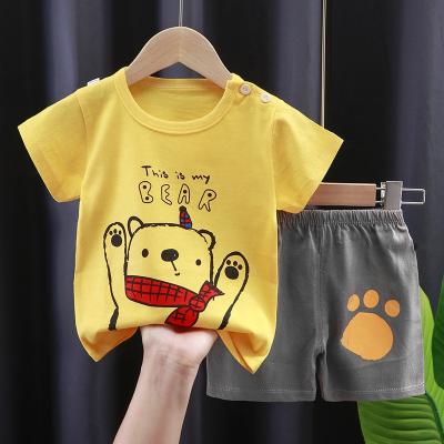 China Casual Toddler Summer T-shirt Sets 100% Cotton Baby Boy Tracksuit Custom Print 2 Pcs Fashion Kids Cartoon Girls Clothes Set overall for sale