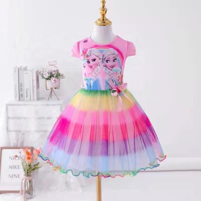 China Anti-Static Kids Clothes Girls Dress Princess Cosplay Dresses For Kids Colorful Rainbow Pink Halter Tutu Baby Unicorn T-shirt Dresses for sale