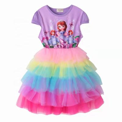 China Anti-Static Little Girls Rainbow Dresses 2021 Summer Lovely Kids Cotton Toddler Dresses For Girls Kids Party Ice Princess Dress for sale