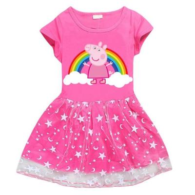 China Princess Summer Dress Girls O-neck Custom Kids Printed Anti-Static Ice Cream Casual Dresses Baby Purple Short Sleeve T-shirt Dress Cartoon for sale