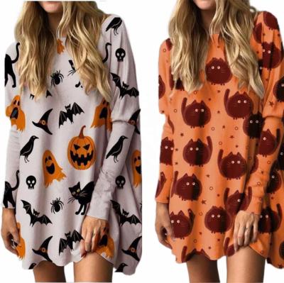 China TCustom wholesale cheap price women long sleeve anti-static casual dress ready to ship ladies lantern skirt printed women's fashion dress for sale