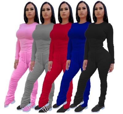 China New Arrival 2021 Breathable 2 Piece Women Plus Size Drop Clothing Stacked Pants Set for sale