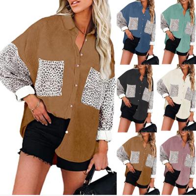 China European and American foreign trade women's breathable clothing 2021 autumn and winter new women's corduroy loose leopard casual shirt for sale