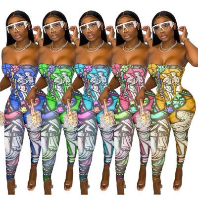 China Breathable New Arrivals 2021 Women Two Piece Pants Set Printed Strapless Tops Womens Pants Pants 2 Piece Set Clothing for sale