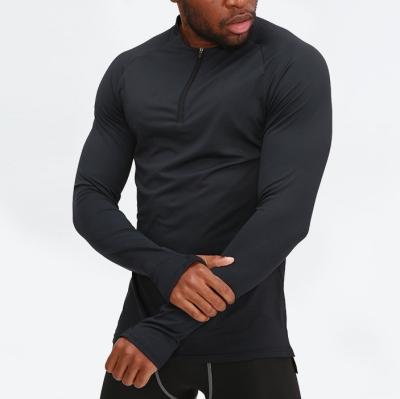 China QUICK DRY Basketball Long Sleeve Men's Gym Half Zipper Solid Color Plain Plain Sports Skinny Quick-Drying Clothes Exercise Spring Running Shirts for sale