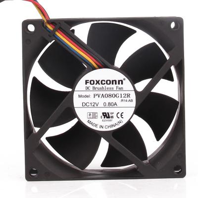 China New Foxconn 8025 80x80x25mm 8CM PVA080G12R 4 wire speed 12V 0.80A double hotels regulation high-speed ball fade bakerombre fan for sale