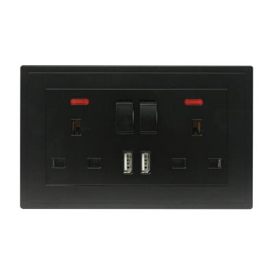 China PART Factory Price Residential European Standard 2x13A Switched Socket With Neon+2 USB Port for sale