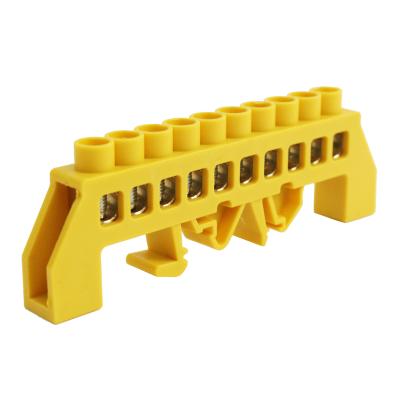 China Conductor CNGP 10 Way Connector Terminal Block Brass Grounding Copper Neutral Link In Combination Insulator Yellow for sale