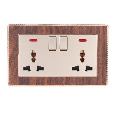 China Fashion Simplicity Double Switch Socket With China Manufacture Wood Grain Gold Wall Electrical Switch Neon Professional Socket for sale