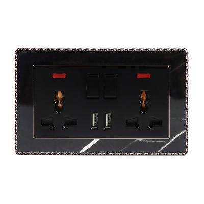 China Dual 2 Neon Strip 13A Three-hole Black Multiple Socketwith And 2 USB Jack Fashion Simplicity for sale