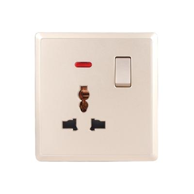 China Fashion Simplicity Multi Functional Plug 3 Pin Wall Switch Socket With Gold Switched Neon for sale