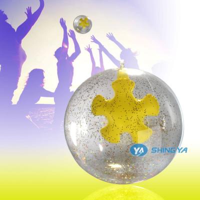 China Transparent inflatable toy PVC beach ball with inflatable toy and glitter sequin inside for sale