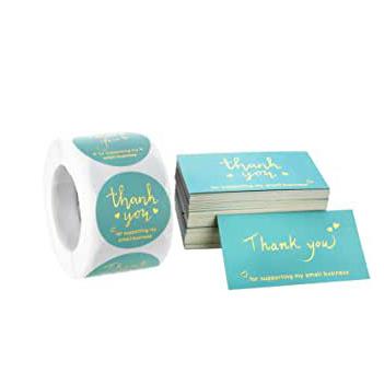 China Catalog Cyan Thank You For Supporting My Business Card Embossing Craft Printing Custom Paper Gift Card And Sticker for sale