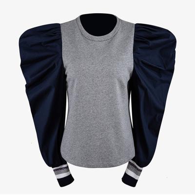 China CHICEVER Patchwork Color Block Women's Sweatshirt Breathable Breathable Sleeve Ruched Pullover Fashion 2020 Clothes New for sale