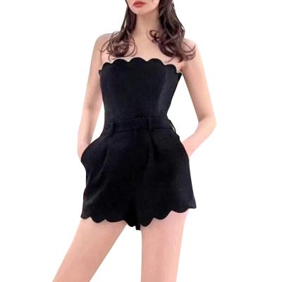 China CHICEVER Breathable Strapless Wavy Collar Backless Waistbands Slim Shorts Sexy Women's Playsuits for sale