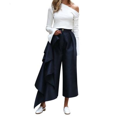 China CHICEVER Breathable Ruffles Patchwork High Waist Plus Size Wide Leg Vegan Loose Pants Female for sale