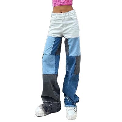 China CHICEVER Colorblock Full Leg Loose Wide Leg Panties Viable Casual Denim High Waist 2021 Summer Fashion Clothes for sale