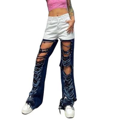 China SUSTAINABLE CHICEVER Cut Sexy Full Length Denim Wide Leg Pants Females Fashion Clothing 2021 New for sale