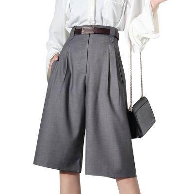 China CHICEVER Breathable Vintage Solid High Waist Fold Over Pleated Knee Length Straight Loose Pants For Women 2021 Summer Style for sale