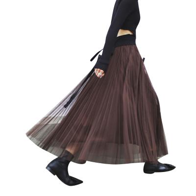 China CHICEVER Breathable Mesh Patchwork Skirts Women High Waist Elegant Summer Pleated Midi Skirt 2020 Fashion for sale