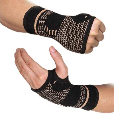 China Adjustable Elasticity Breathable Wrist Support Sleeves Copper Infused Wrist Compression Sleeve Brace For Carpal Tunnel, RSI, Tendonitis, Arthritis, Wrist Sprains for sale