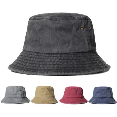 China Character Fishing Raising Outdoor Safari Beach Cotton Bucket Hats Summer Brim Boonie Hat Cotton Washed Wide Bucket Hat Sun Hat for sale