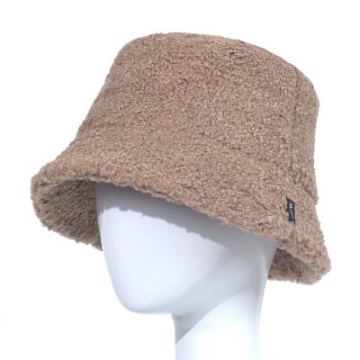 China Winter Faux Fur Bucket Hat Plush Bucket Hat Thick Solid Soft Warm Striped Flat Surface Outdoor Fishing Panama Hats for sale