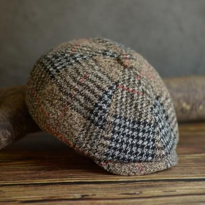 China Autumn Winter Thick Plaid Wool Blend Beret Hats England Gatsby Hat Striped Driver Flat Cap Newsboy Caps Retro for sale