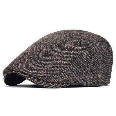 China Classic Retro Ivy Caps Flat Wool Beret Vintage Plaid Winter Thick Striped Ivy Newsboy Cap Lattice Warm for sale