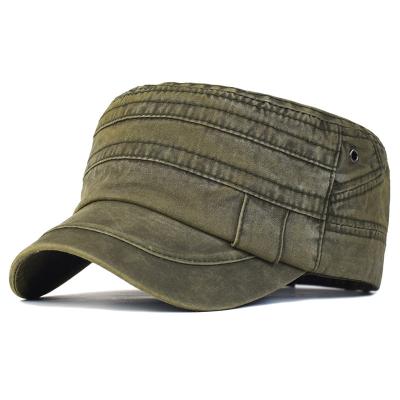 China Adjustable Military Army Cap Men Women Cadet Cotton Flat Top Character Washed Hats Unique Design Vintage for sale