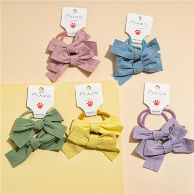 China Soft Factory Handmade Elastic Hair Bands Ponytail Holders Bow Hair Tie for Kids Children Girls for sale