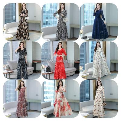 China New 2022 spring high quality current wholesale anti-static summer ruched lace used dress women's cut label used dress stock wholesale for sale