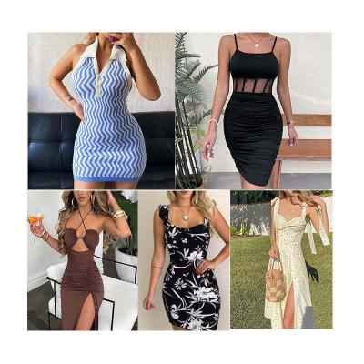 China 2022 fashion bales factory bulk anti-static clothing wholesale women's short skirt shirt blouse tops dress for sale