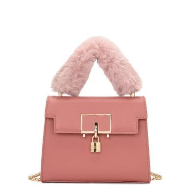 China High Quality One Shoulder PU Leather Casual Handbags New Style Fur European Simple Handbags Retro Women Handbags for sale