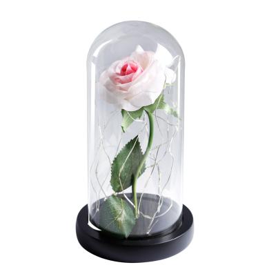 China Holiday decoration & Beautiful Gift Rose LED Light Eternal Beauty And The Beast Rose In Glass Dome For Valentine's Day Mother's Day Or Christmas Gift for sale