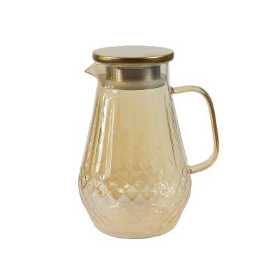 China Handcrafted Heat Resistant Glass Stocked Borosilicate Iced Tea Drinking Water Kettle For Restaurant Home Hotel for sale