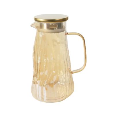 China Modern 1.4 Liter Amber Home Drinkware Glass Water Jug Drinking Glass Water Stored Jars With Handle And Lid for sale