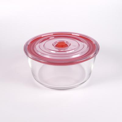 China Sustainable Cool Keeping High Quality Glass Bowl Microwave Utilize Glass Cool Bowl With Red Plastic Cover for sale