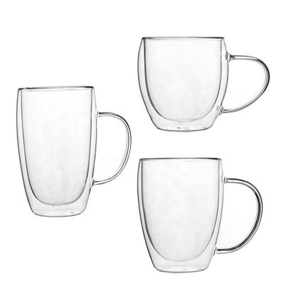 China Amazon Customized 350ml 250ml Glass Stocked Double Wall Mugs Double Wall Glass Coffee Glass Double Wall Mugs With Handle for sale