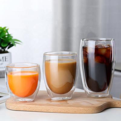 China Wholesale Custom Clear Wall Coffee Borosilicate Double Cup Stocked Logo 250ml 350ml 450ml Glass Mug for sale