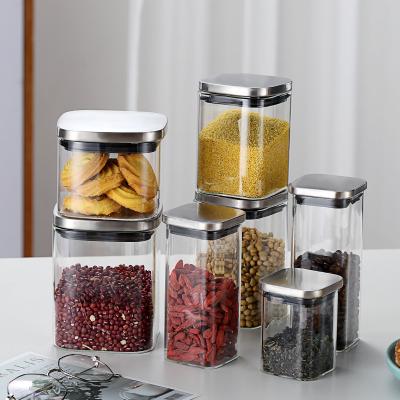 China Airtight Square Wide Mouth Freshness Preservation Kitchen Glass Jar 500ml 600ml 800ml With Stainless Steel Lid for sale