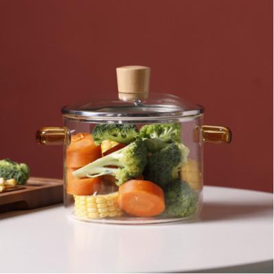 China High Borosilicate Glass Pot Sustainable High Temperature Double Ear Transparent Cooking Noodle Single Handle Open Fire Indu for sale