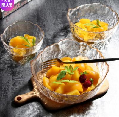 China Factory wholesale glass Nordic style Phnom Penh salad bowl dessert bowl viable Japanese hammered transparent suit for sale