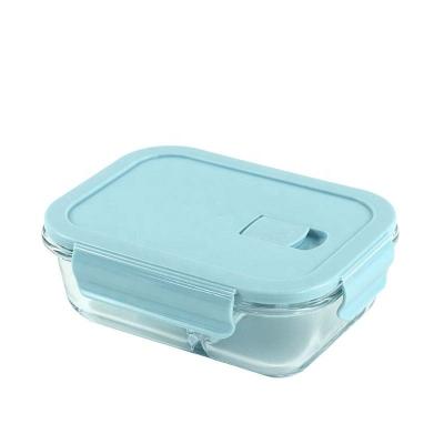 China Amazon Hot Sale Microwavable Borosilicate Glass Kitchen Appliance Bakeware Oven Glass Bento Lunch Box with Plastic Cover for sale