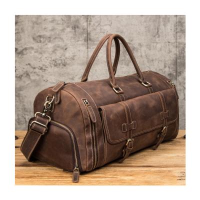 China Fashion Gentleman Business Leisure Vintage Cowhide Cylinder Duffel Duffle Bag Travel Leather Bags for sale