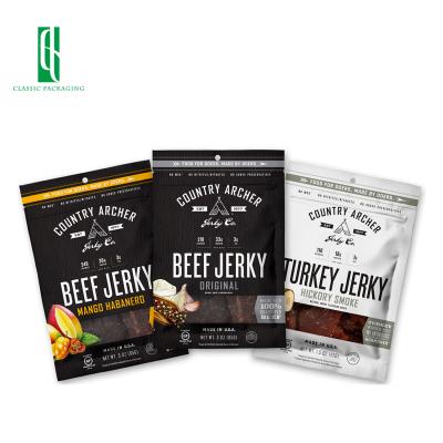 China Low MOQ Eco-friendly Disposable Barrier Pouch Bag For Meat Plastic Custom Printed Dull Jerky Bag 5oz for sale