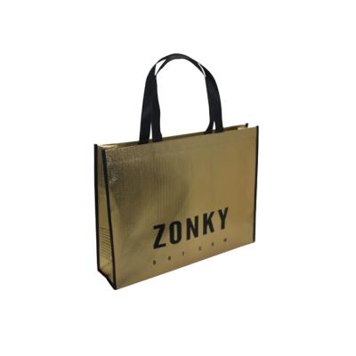 China Recyclable Metallic Aluminum Foil Laminated Tote Bags Recyclable Gold Silver Printing Womens Non Woven Fabric Shopping Bag for sale