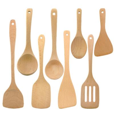 China Hot-selling Natural Wooden Spoons Kitchen Utensils Sustainable Non Paint Soup Ladle / Wooden Spoon / Rice Spatula For Cooking for sale