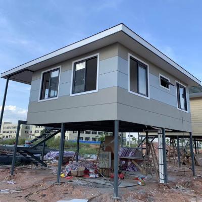 China Low Cost Stucco Glass Wool House 2 Bedroom Villa Modern Construction Two Storey Light Steel Prefab Small Mansion One House for sale