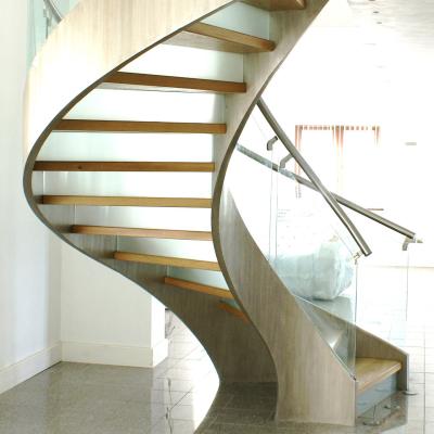 China Modern indoor steel beam with wooden tread glass tread curved staircase Foshan factory diy design for sale